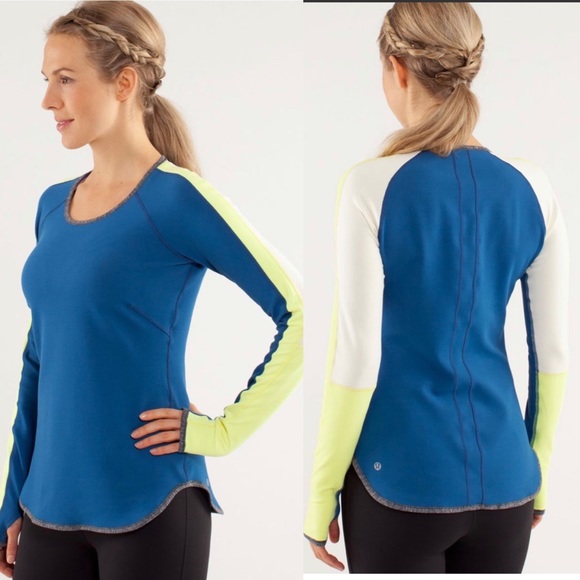 lululemon athletica Tops - Lululemon Runder Under Long Sleeve Limitless Blue Heathered Coal Clarity Yellow